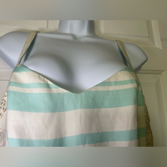 Anthropologie Moulinette Soeurs Sea Isle Dress Sz 8 Mint/IvoryStripe Lace V Nck - Picture 8 of 13